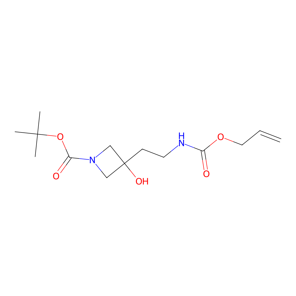 Tert-butyl 3-hydroxy-3-(2-{[(prop-2-en-1-yloxy)carbonyl]amino}ethyl)azetidine-1-carboxylate molecular structure, CAS 2680760-28-3