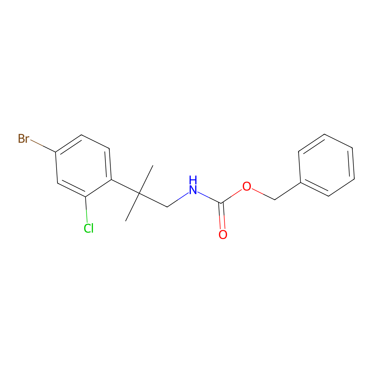 benzyl N-[2-(4-bromo-2-chlorophenyl)-2-methylpropyl]carbamate molecular structure, CAS 2680760-33-0
