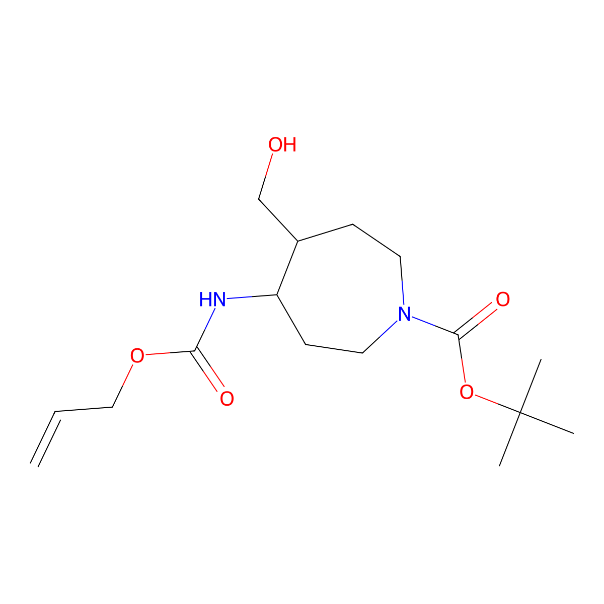 Tert-butyl 4-(hydroxymethyl)-5-{[(prop-2-en-1-yloxy)carbonyl]amino}azepane-1-carboxylate molecular structure, CAS 2680760-35-2