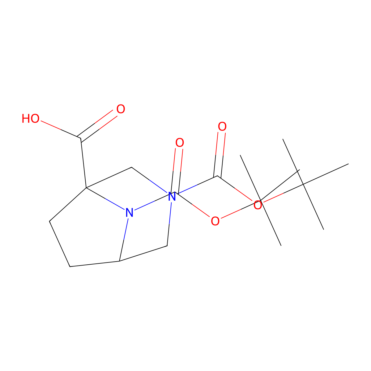 3,8-Bis[(tert-butoxy)carbonyl]-3,8-diazabicyclo[3.2.1]octane-1-carboxylic acid molecular structure, CAS 2680760-37-4