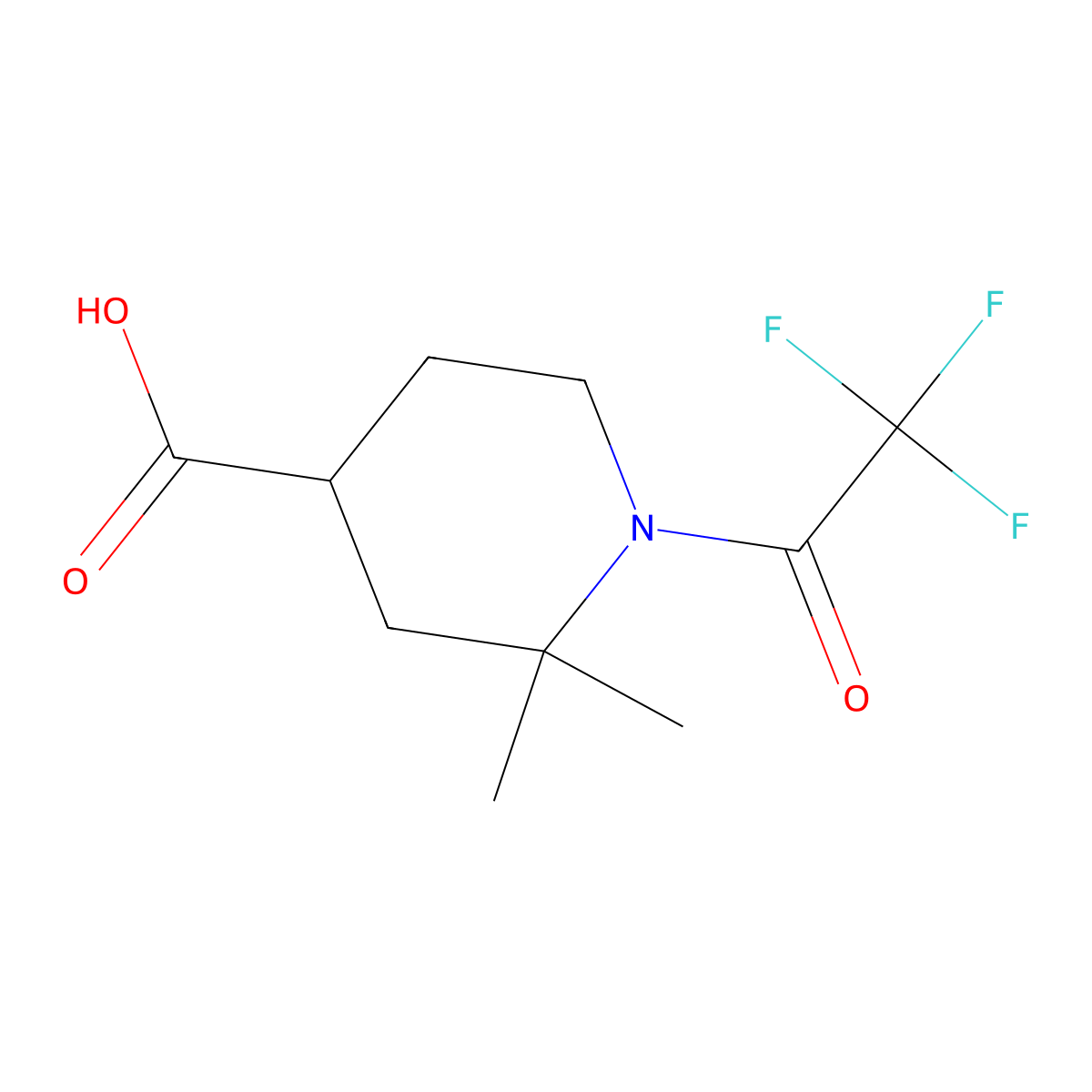 2,2-Dimethyl-1-(trifluoroacetyl)piperidine-4-carboxylic acid molecular structure, CAS 2680760-72-7
