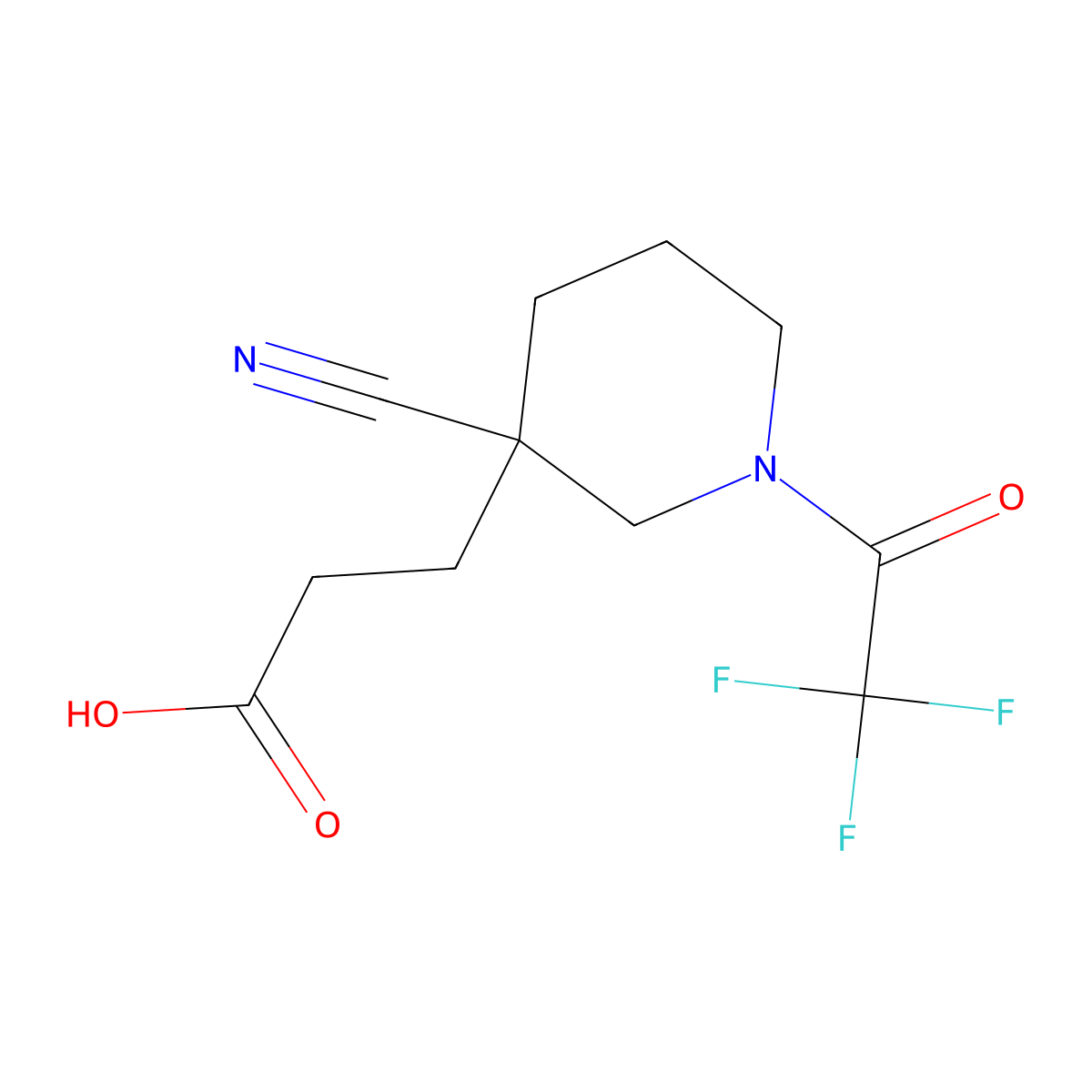 3-[3-Cyano-1-(2,2,2-trifluoroacetyl)piperidin-3-yl]propanoic acid molecular structure, CAS 2680760-85-2