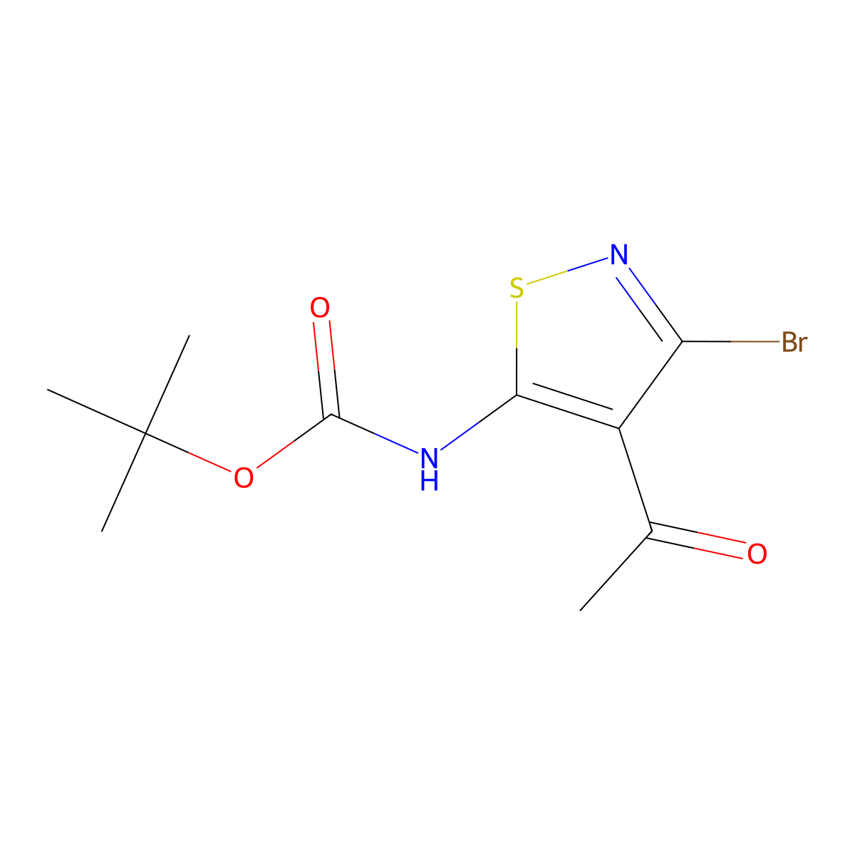 tert-butyl N-(4-acetyl-3-bromo-1,2-thiazol-5-yl)carbamate molecular structure, CAS 2680760-88-5