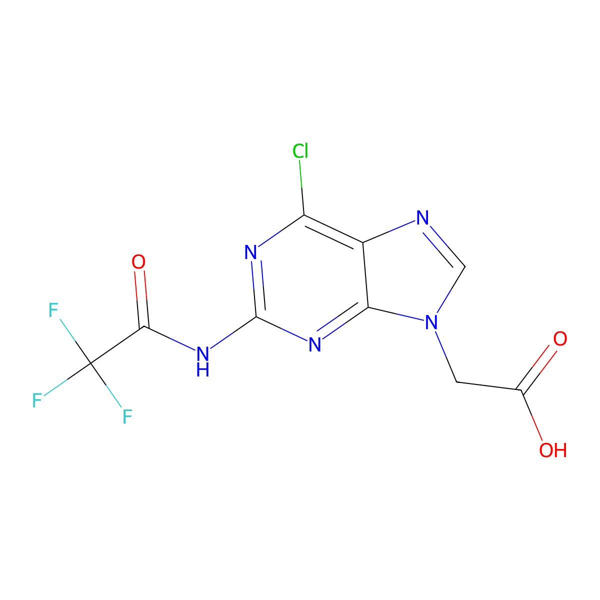 2-[6-chloro-2-(2,2,2-trifluoroacetamido)-9H-purin-9-yl]acetic acid molecular structure, CAS 2680761-16-2