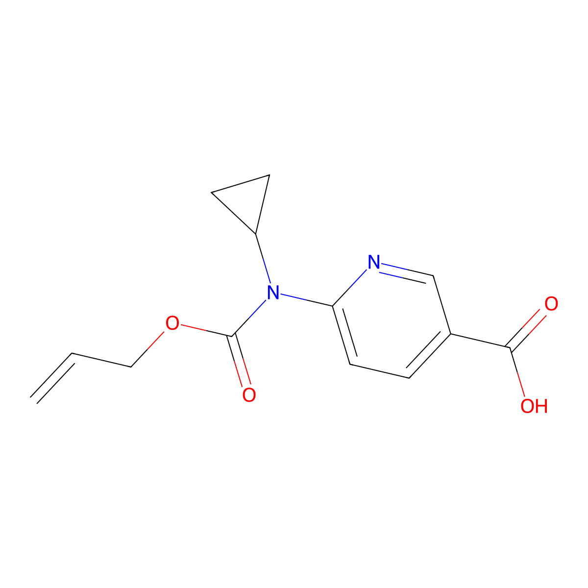 6-{Cyclopropyl[(prop-2-en-1-yloxy)carbonyl]amino}pyridine-3-carboxylic acid molecular structure, CAS 2680761-25-3