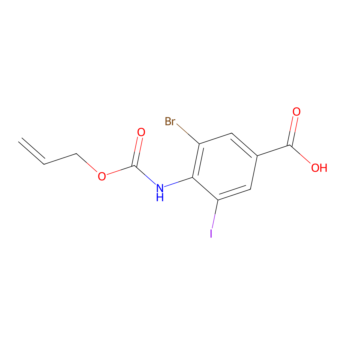 3-Bromo-5-iodo-4-{[(prop-2-en-1-yloxy)carbonyl]amino}benzoic acid molecular structure, CAS 2680761-50-4