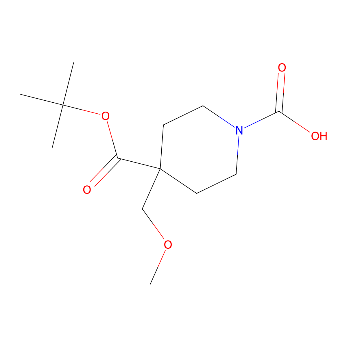 4-[(Tert-butoxy)carbonyl]-4-(methoxymethyl)piperidine-1-carboxylic acid molecular structure, CAS 2680761-55-9