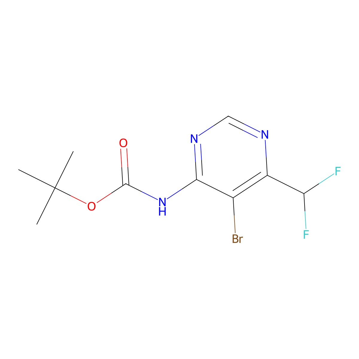 tert-butyl N-[5-bromo-6-(difluoromethyl)pyrimidin-4-yl]carbamate molecular structure, CAS 2680761-85-5