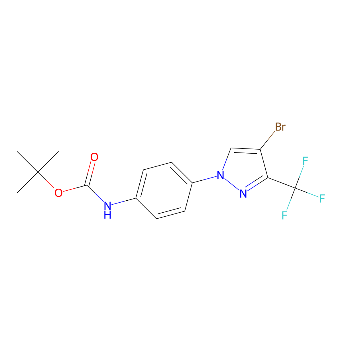 tert-butyl N-{4-[4-bromo-3-(trifluoromethyl)-1H-pyrazol-1-yl]phenyl}carbamate molecular structure, CAS 2680761-99-1