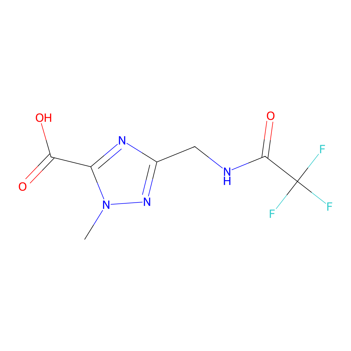 1-methyl-3-[(2,2,2-trifluoroacetamido)methyl]-1H-1,2,4-triazole-5-carboxylic acid molecular structure, CAS 2680762-12-1