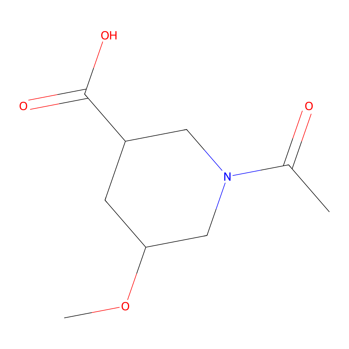 1-Acetyl-5-methoxypiperidine-3-carboxylic acid molecular structure, CAS 2680762-14-3