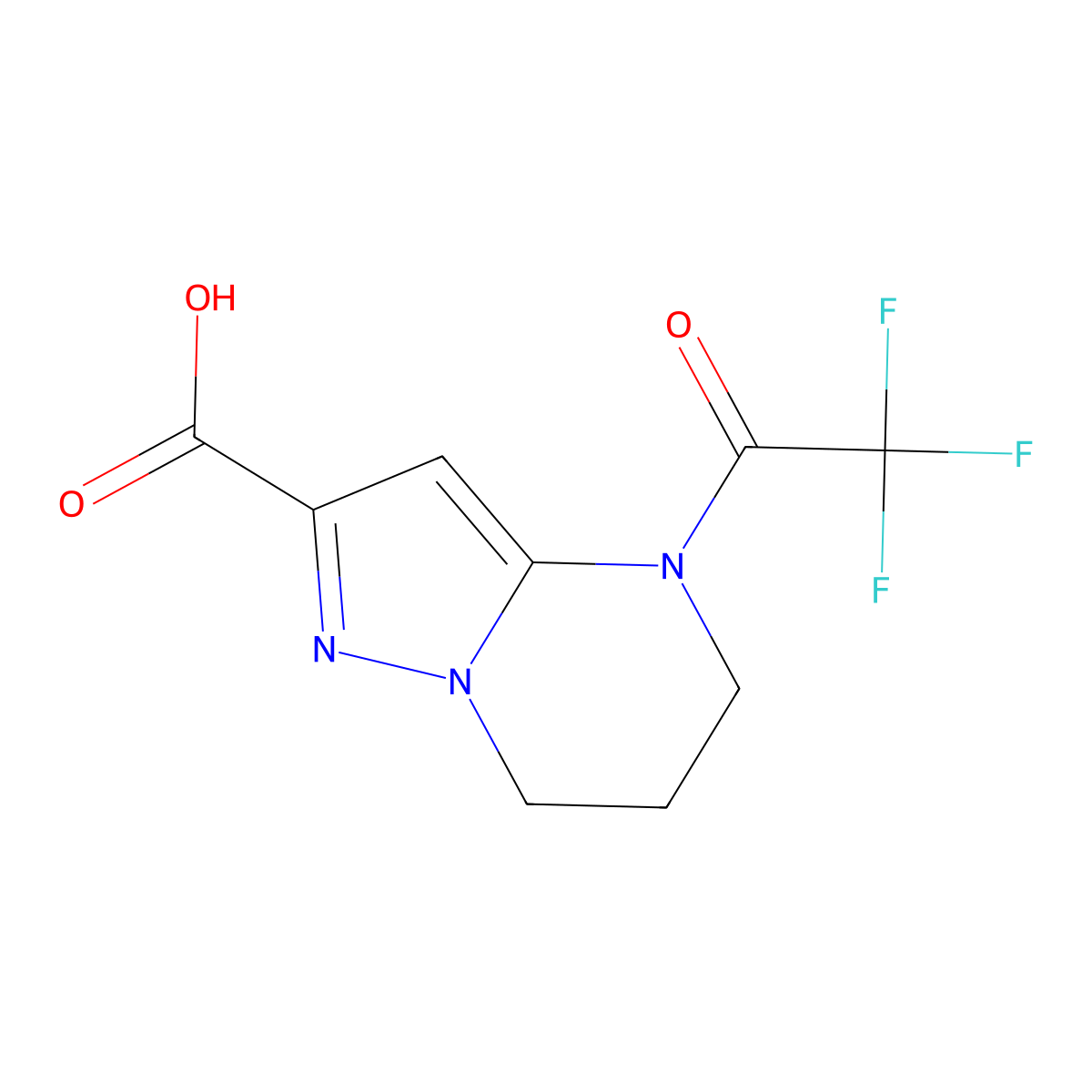 4-(2,2,2-trifluoroacetyl)-4H,5H,6H,7H-pyrazolo[1,5-a]pyrimidine-2-carboxylic acid molecular structure, CAS 2680762-20-1