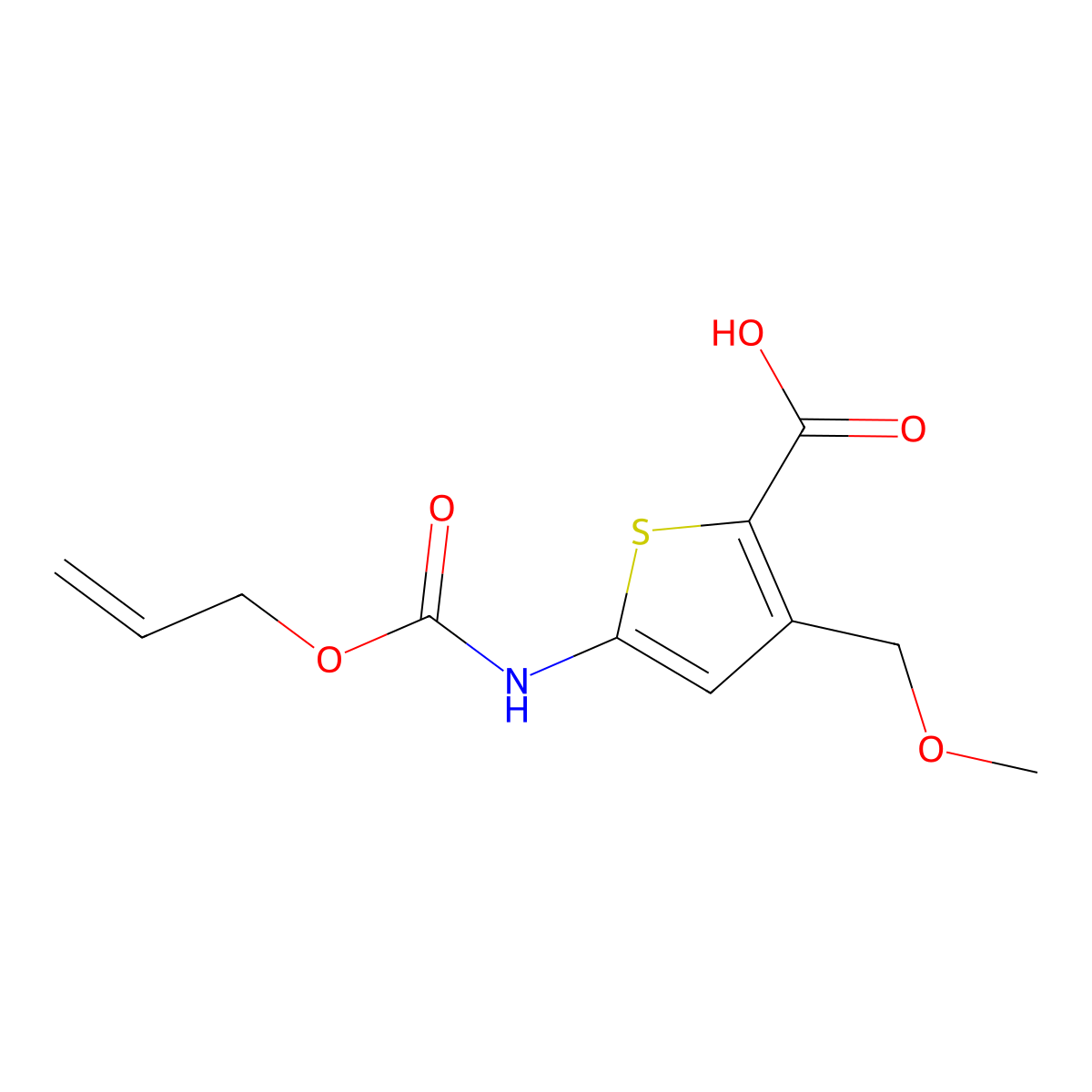 3-(Methoxymethyl)-5-{[(prop-2-en-1-yloxy)carbonyl]amino}thiophene-2-carboxylic acid molecular structure, CAS 2680762-25-6