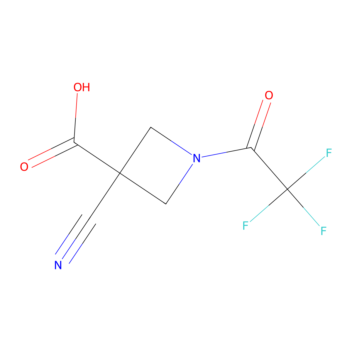 3-Cyano-1-(2,2,2-trifluoroacetyl)azetidine-3-carboxylic acid molecular structure, CAS 2680762-29-0