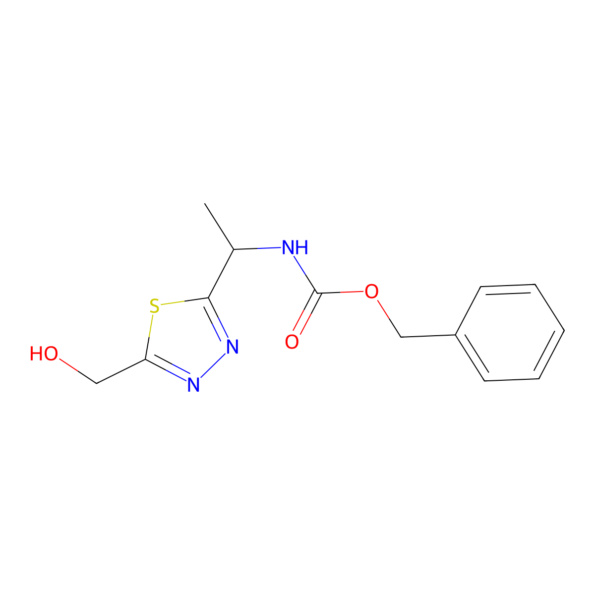 benzyl N-{1-[5-(hydroxymethyl)-1,3,4-thiadiazol-2-yl]ethyl}carbamate molecular structure, CAS 2680762-36-9