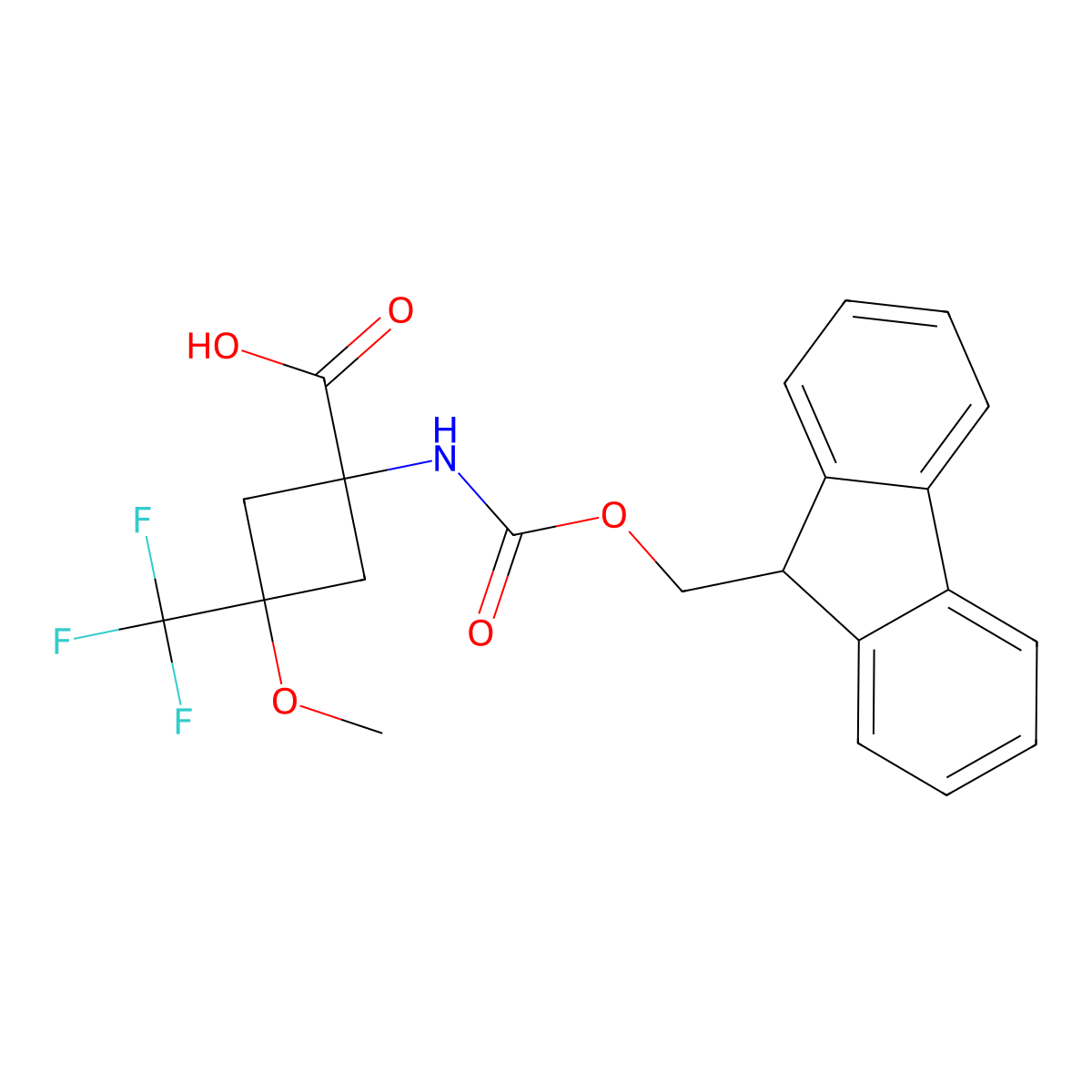 1-({[(9H-fluoren-9-yl)methoxy]carbonyl}amino)-3-methoxy-3-(trifluoromethyl)cyclobutane-1-carboxylic acid molecular structure, CAS 2680762-45-0