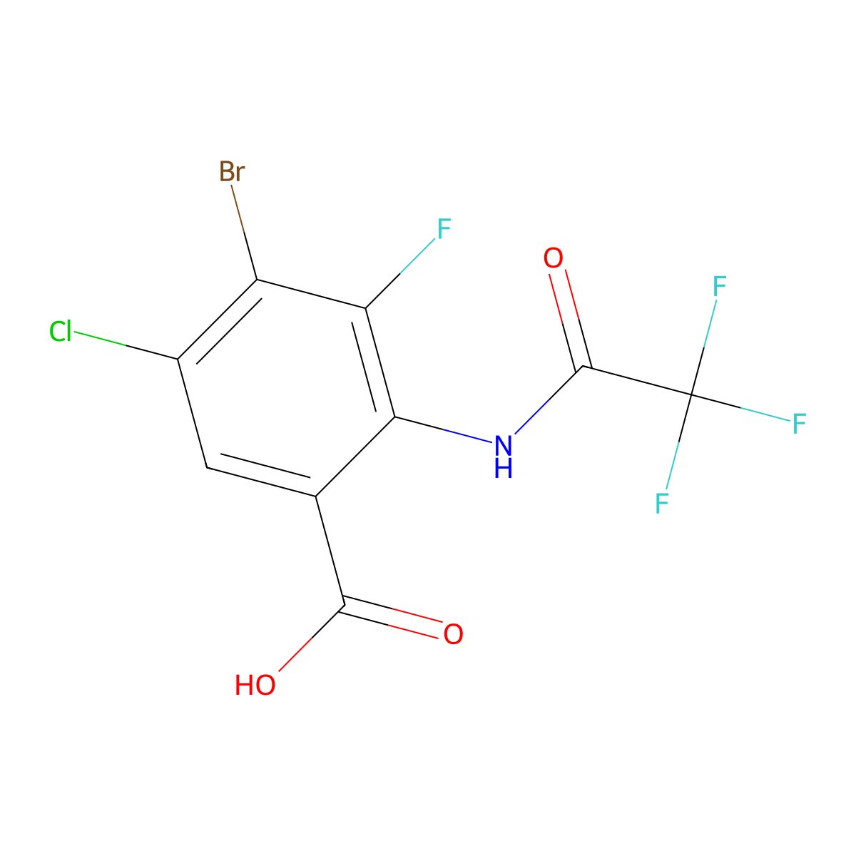 4-Bromo-5-chloro-3-fluoro-2-(2,2,2-trifluoroacetamido)benzoic acid molecular structure, CAS 2680762-59-6