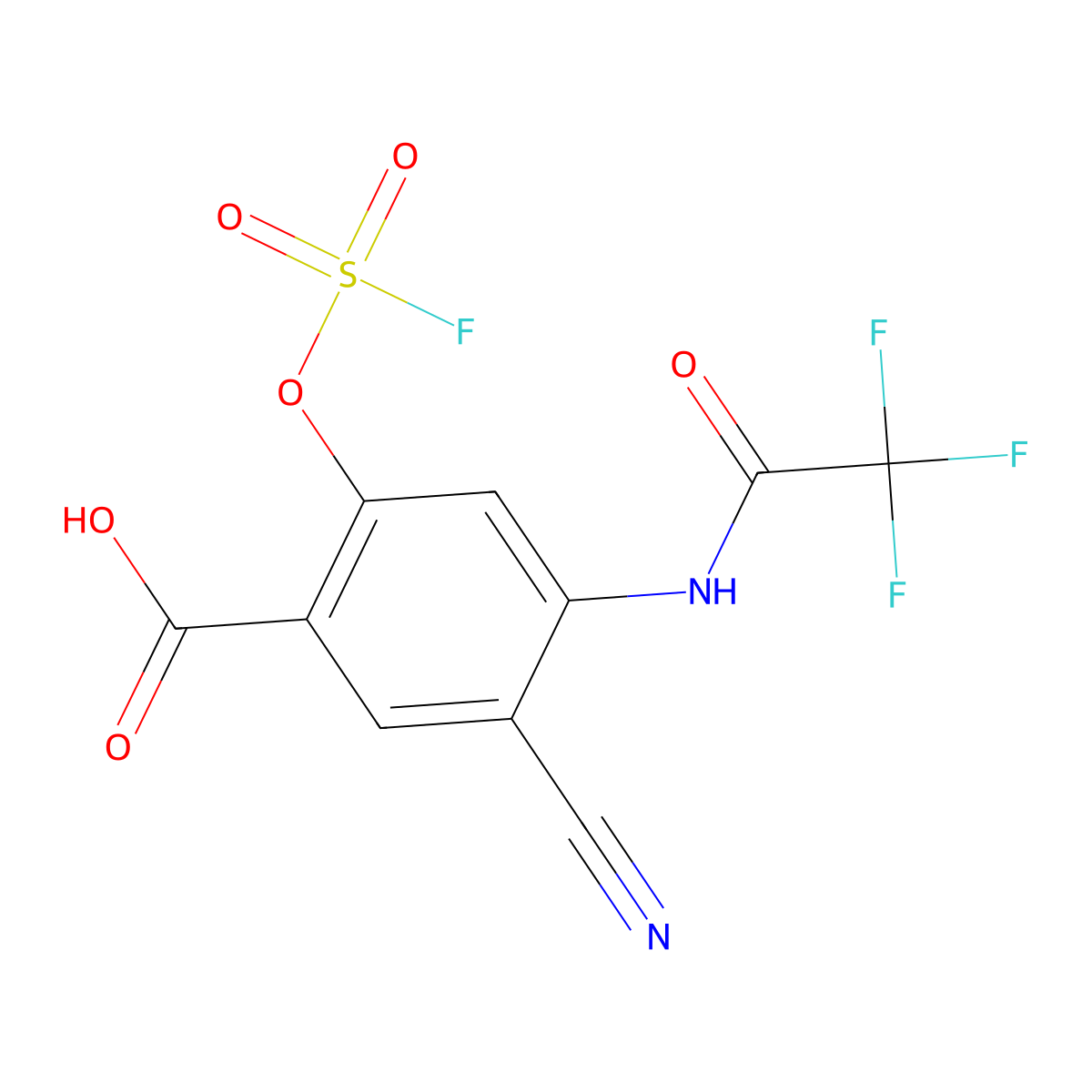 5-Cyano-2-[(fluorosulfonyl)oxy]-4-(2,2,2-trifluoroacetamido)benzoic acid molecular structure, CAS 2680762-61-0