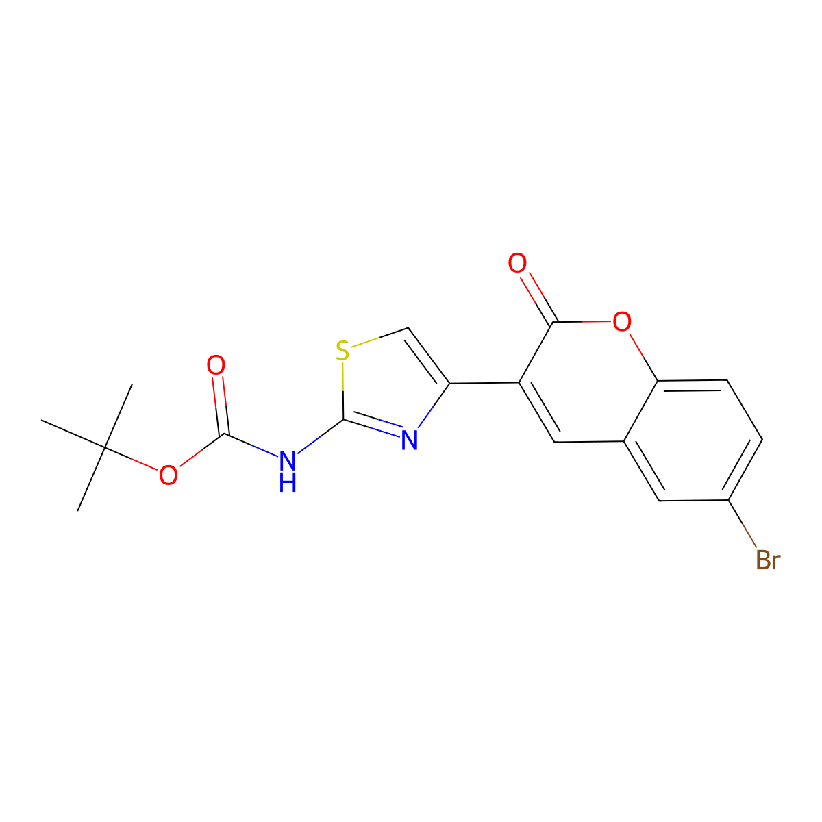 tert-butyl N-[4-(6-bromo-2-oxo-2H-chromen-3-yl)-1,3-thiazol-2-yl]carbamate molecular structure, CAS 2680762-75-6