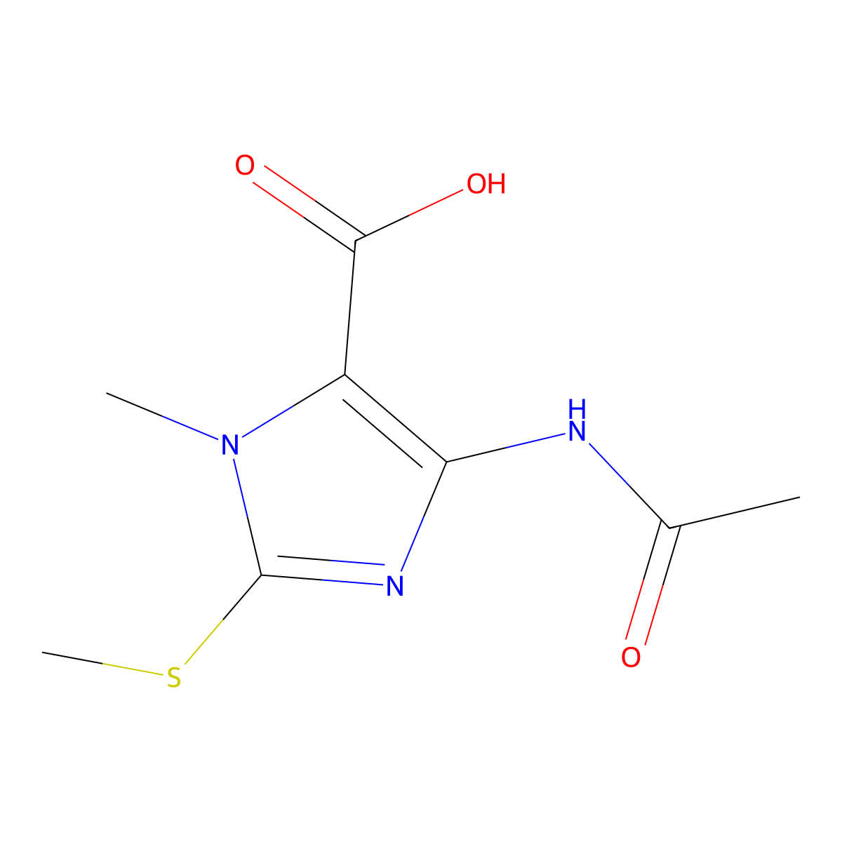 4-acetamido-1-methyl-2-(methylsulfanyl)-1H-imidazole-5-carboxylic acid molecular structure, CAS 2680762-81-4