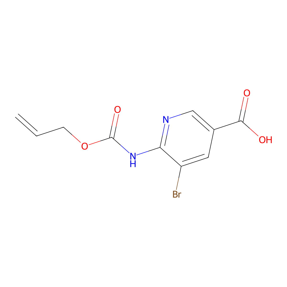5-Bromo-6-{[(prop-2-en-1-yloxy)carbonyl]amino}pyridine-3-carboxylic acid molecular structure, CAS 2680762-87-0