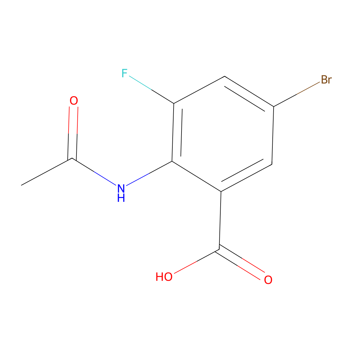 5-Bromo-2-acetamido-3-fluorobenzoic acid molecular structure, CAS 2680763-03-3