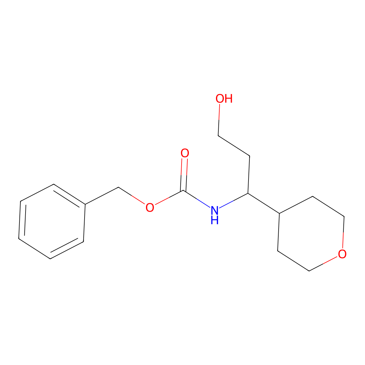 benzyl N-[3-hydroxy-1-(oxan-4-yl)propyl]carbamate molecular structure, CAS 2680763-05-5