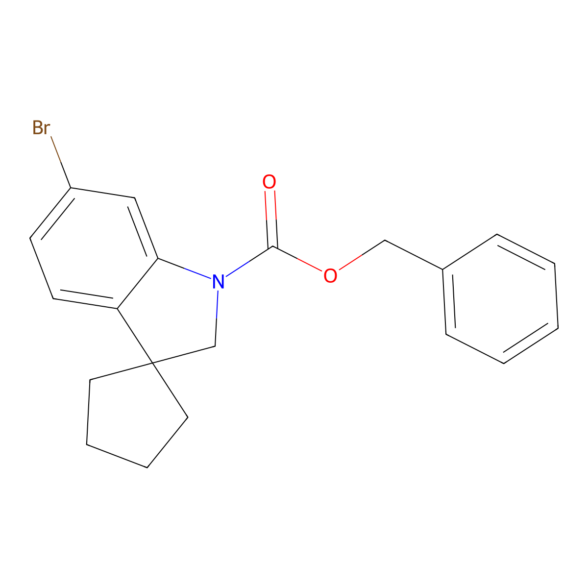 Benzyl 6'-bromo-1',2'-dihydrospiro[cyclopentane-1,3'-indole]-1'-carboxylate molecular structure, CAS 2680763-08-8