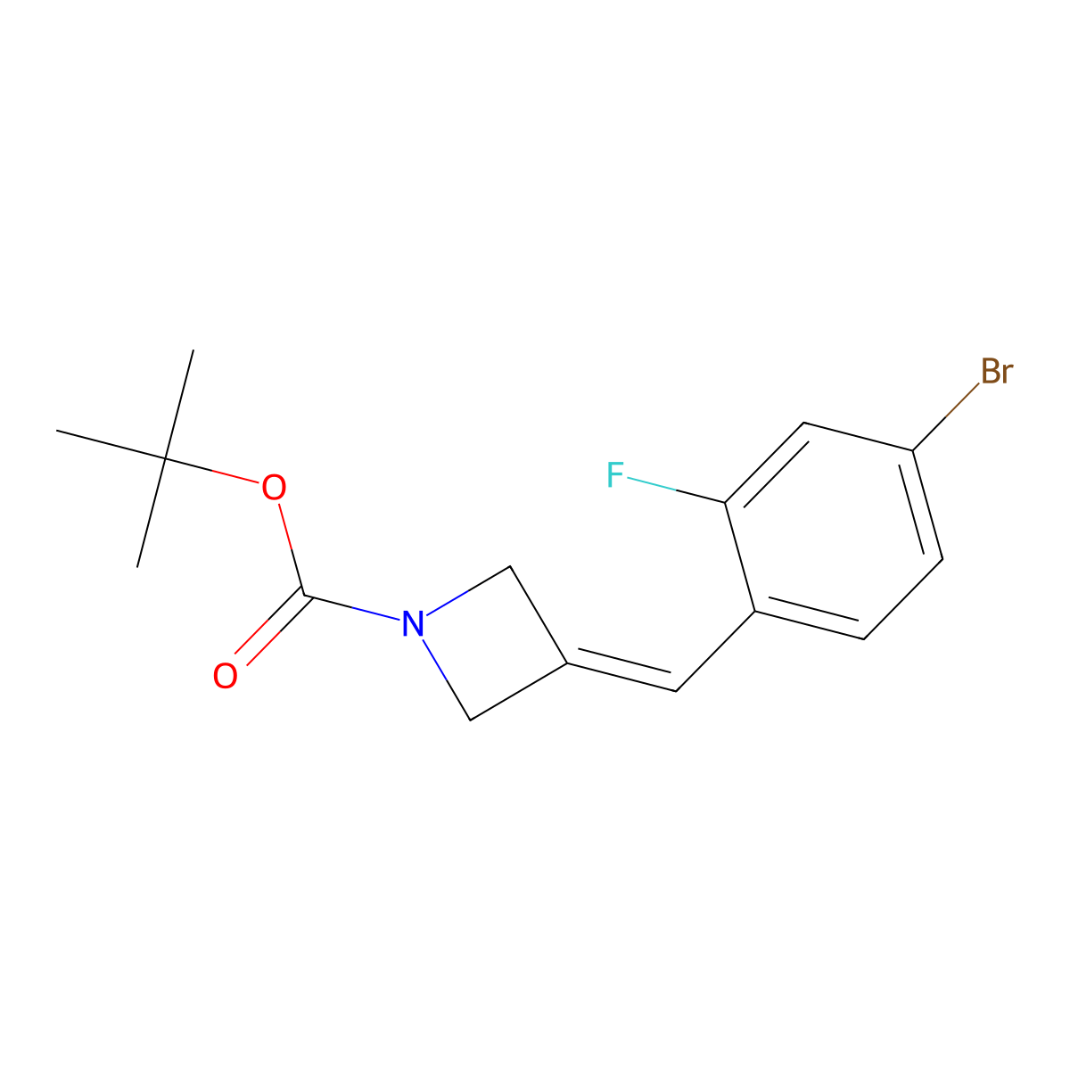 Tert-butyl 3-[(4-bromo-2-fluorophenyl)methylidene]azetidine-1-carboxylate molecular structure, CAS 2680763-22-6