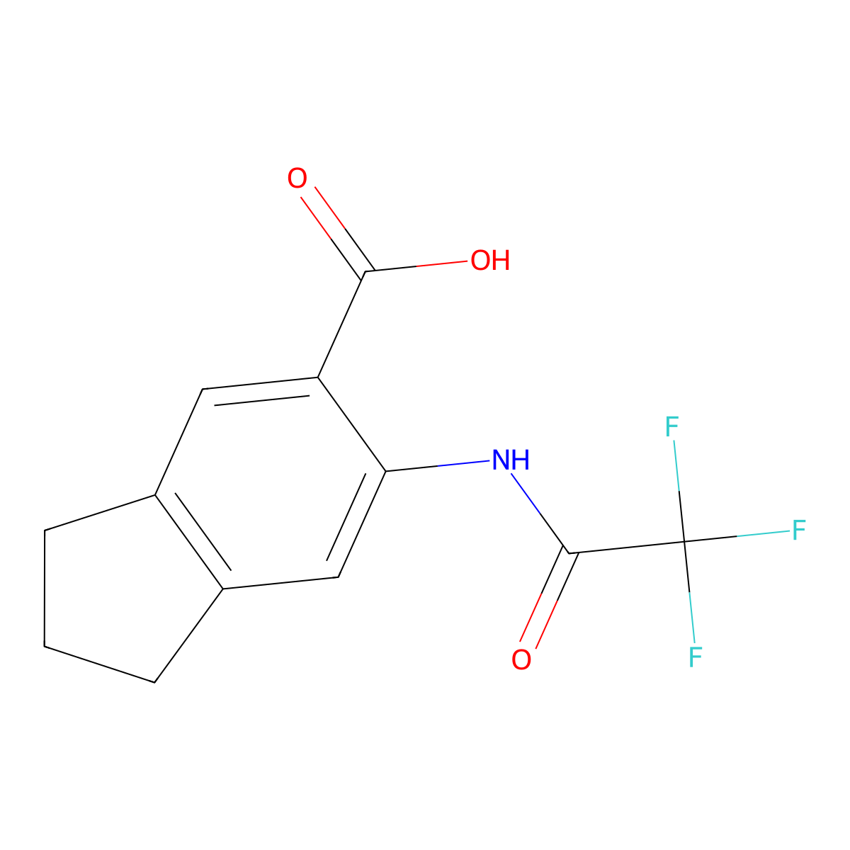 6-(2,2,2-trifluoroacetamido)-2,3-dihydro-1H-indene-5-carboxylic acid molecular structure, CAS 2680763-36-2