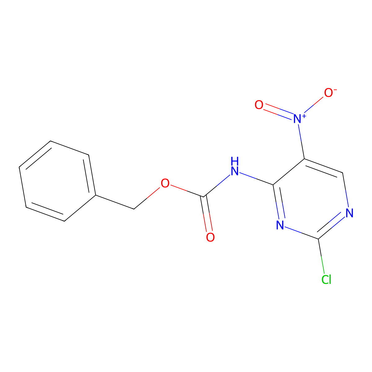 benzyl N-(2-chloro-5-nitropyrimidin-4-yl)carbamate molecular structure, CAS 2680763-41-9