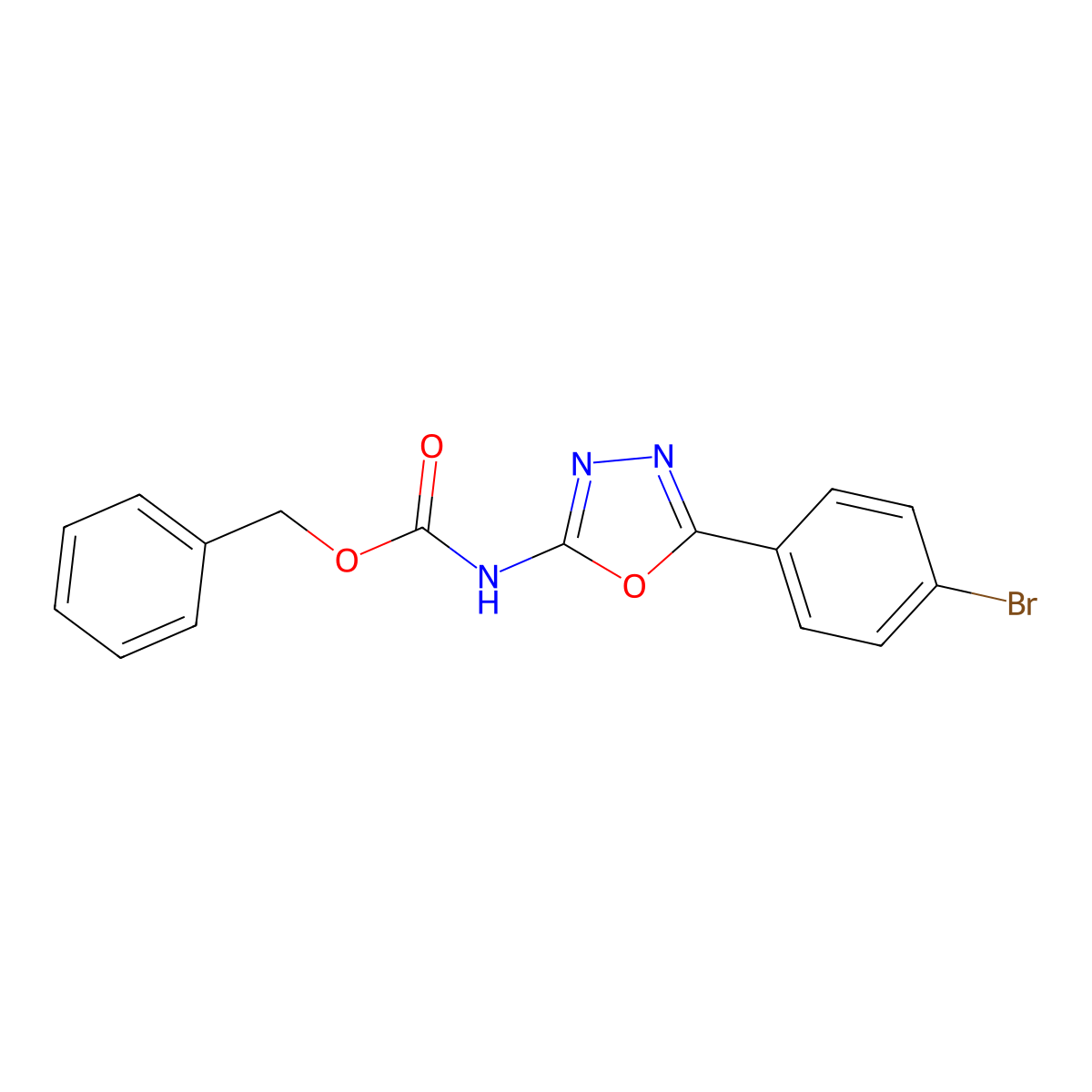 benzyl N-[5-(4-bromophenyl)-1,3,4-oxadiazol-2-yl]carbamate molecular structure, CAS 2680763-44-2