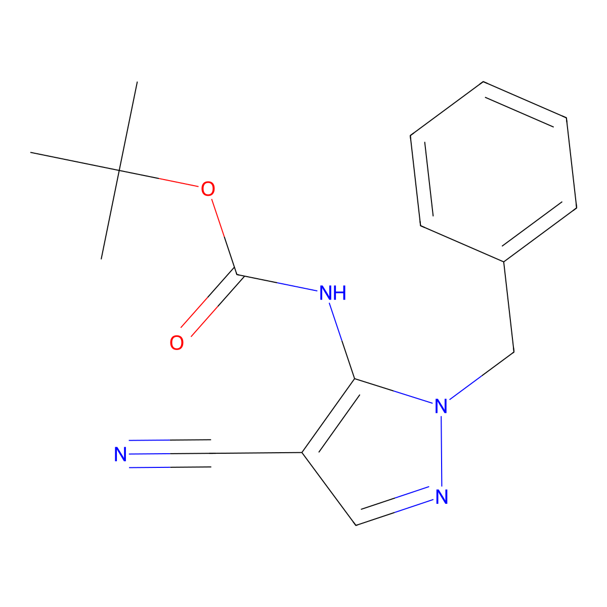 tert-butyl N-(1-benzyl-4-cyano-1H-pyrazol-5-yl)carbamate molecular structure, CAS 2680763-45-3