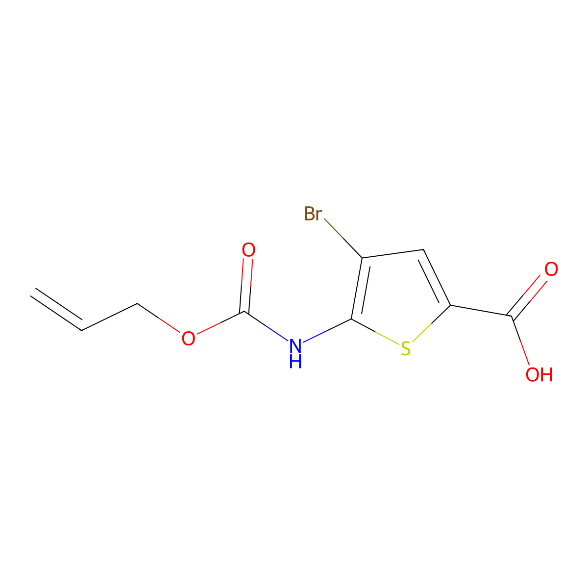 4-Bromo-5-{[(prop-2-en-1-yloxy)carbonyl]amino}thiophene-2-carboxylic acid molecular structure, CAS 2680763-51-1