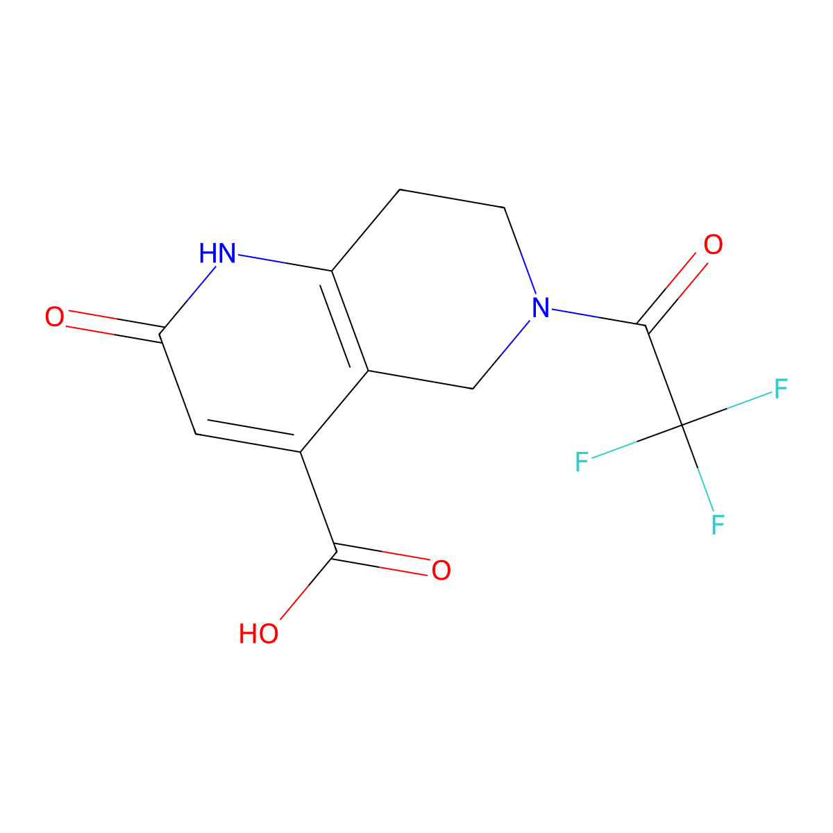 2-Oxo-6-(2,2,2-trifluoroacetyl)-1,2,5,6,7,8-hexahydro-1,6-naphthyridine-4-carboxylic acid molecular structure, CAS 2680763-62-4