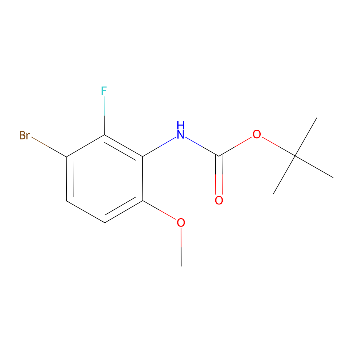 tert-butyl N-(3-bromo-2-fluoro-6-methoxyphenyl)carbamate molecular structure, CAS 2680763-70-4