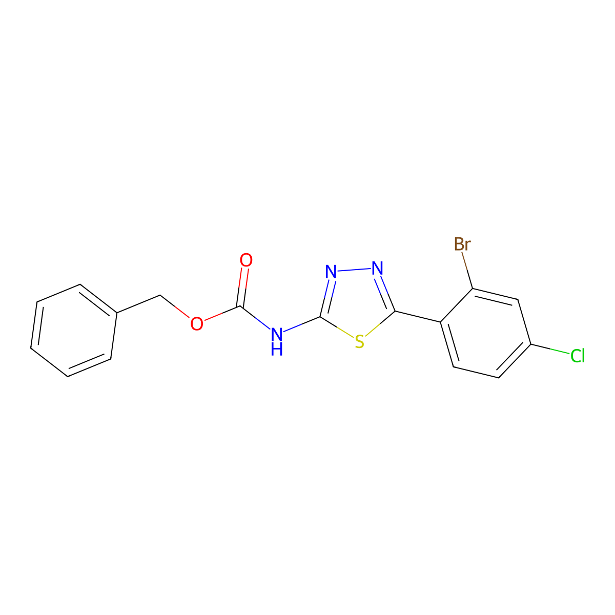 benzyl N-[5-(2-bromo-4-chlorophenyl)-1,3,4-thiadiazol-2-yl]carbamate molecular structure, CAS 2680763-77-1