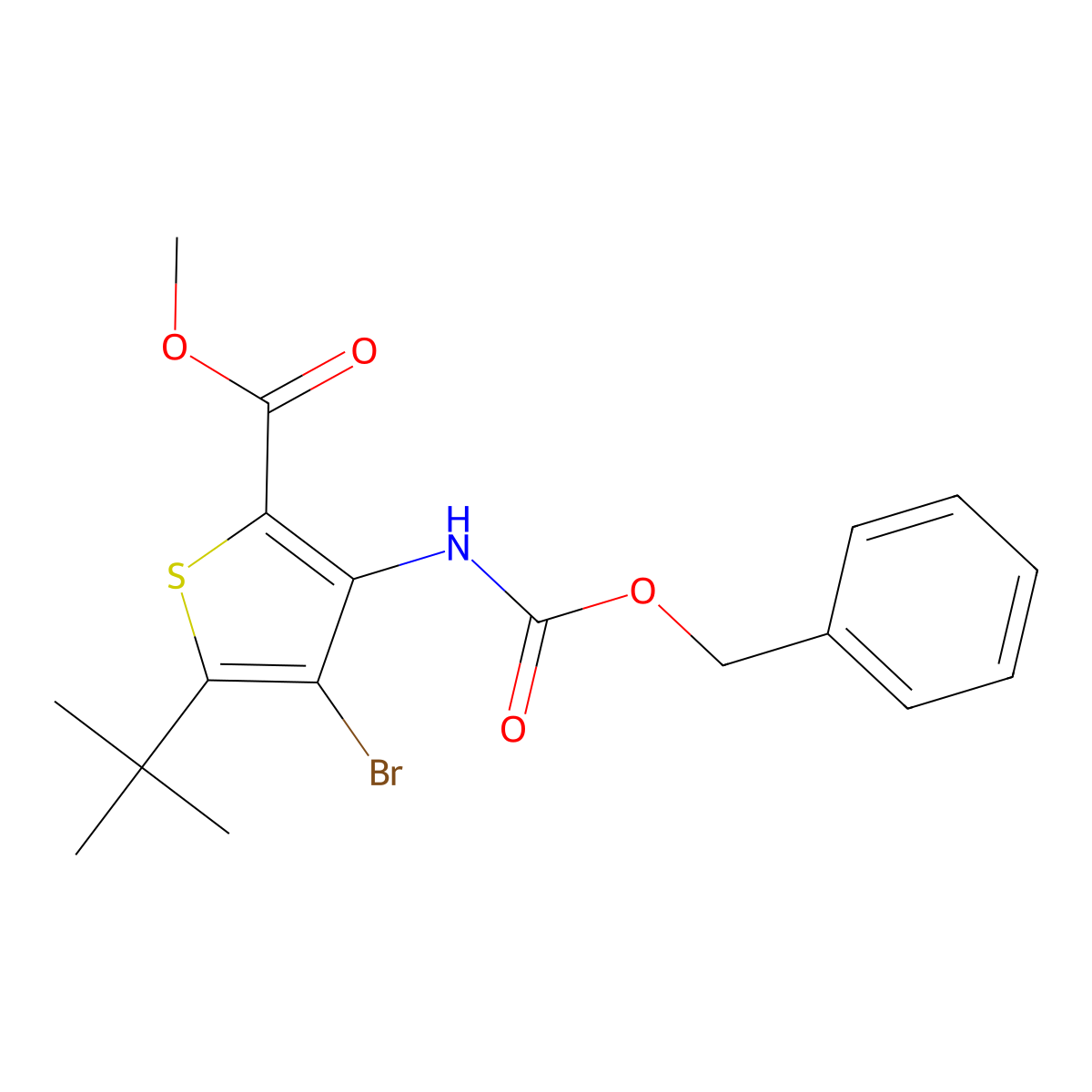 Methyl 3-{[(benzyloxy)carbonyl]amino}-4-bromo-5-tert-butylthiophene-2-carboxylate molecular structure, CAS 2680763-88-4