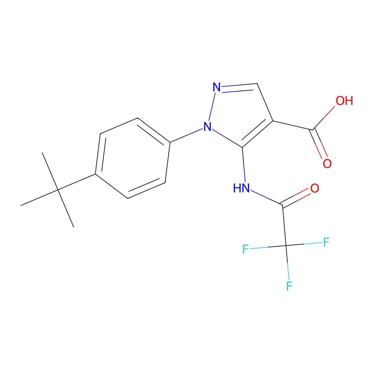 1-(4-tert-butylphenyl)-5-(2,2,2-trifluoroacetamido)-1H-pyrazole-4-carboxylic acid molecular structure, CAS 2680763-93-1