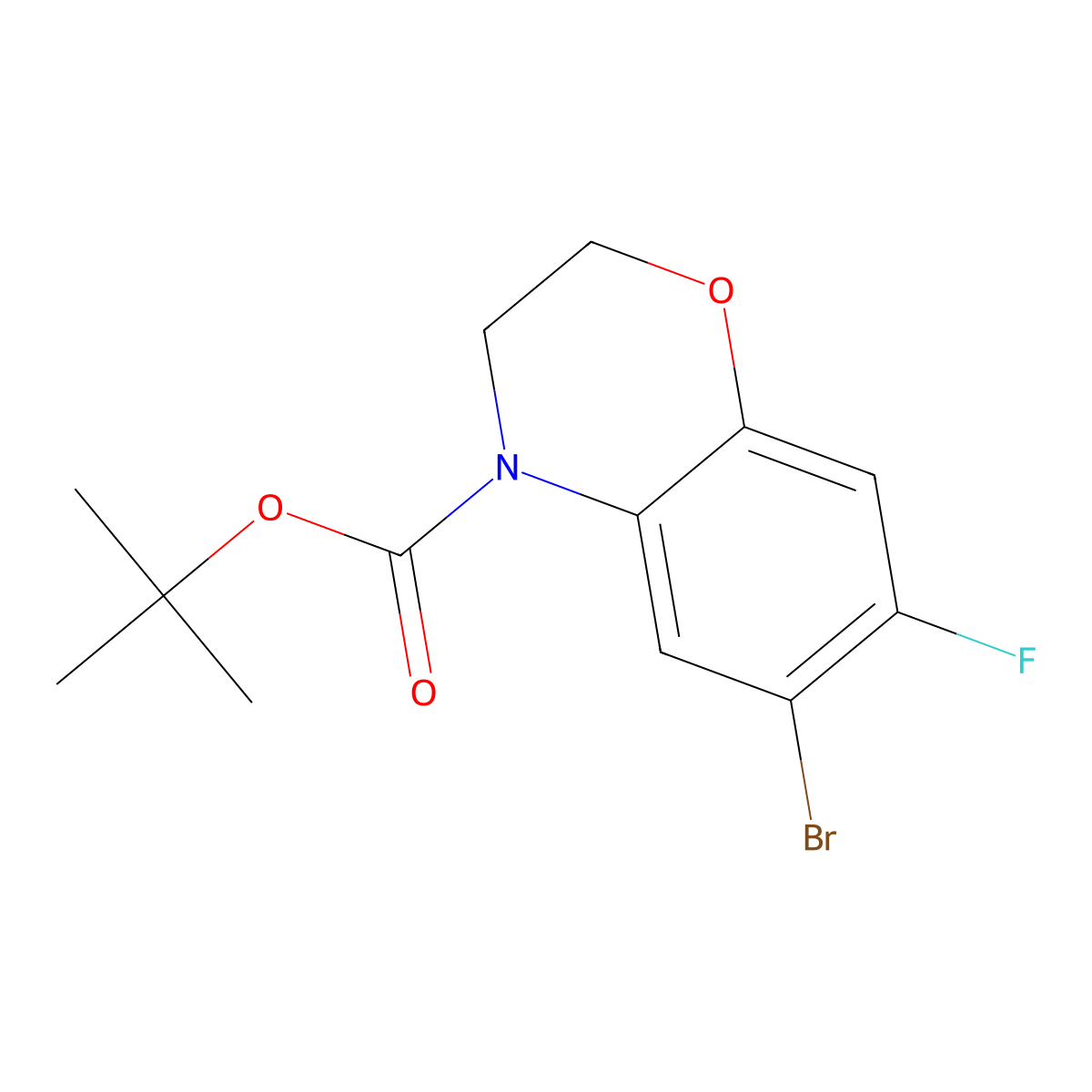 tert-butyl 6-bromo-7-fluoro-3,4-dihydro-2H-1,4-benzoxazine-4-carboxylate molecular structure, CAS 2680764-00-3