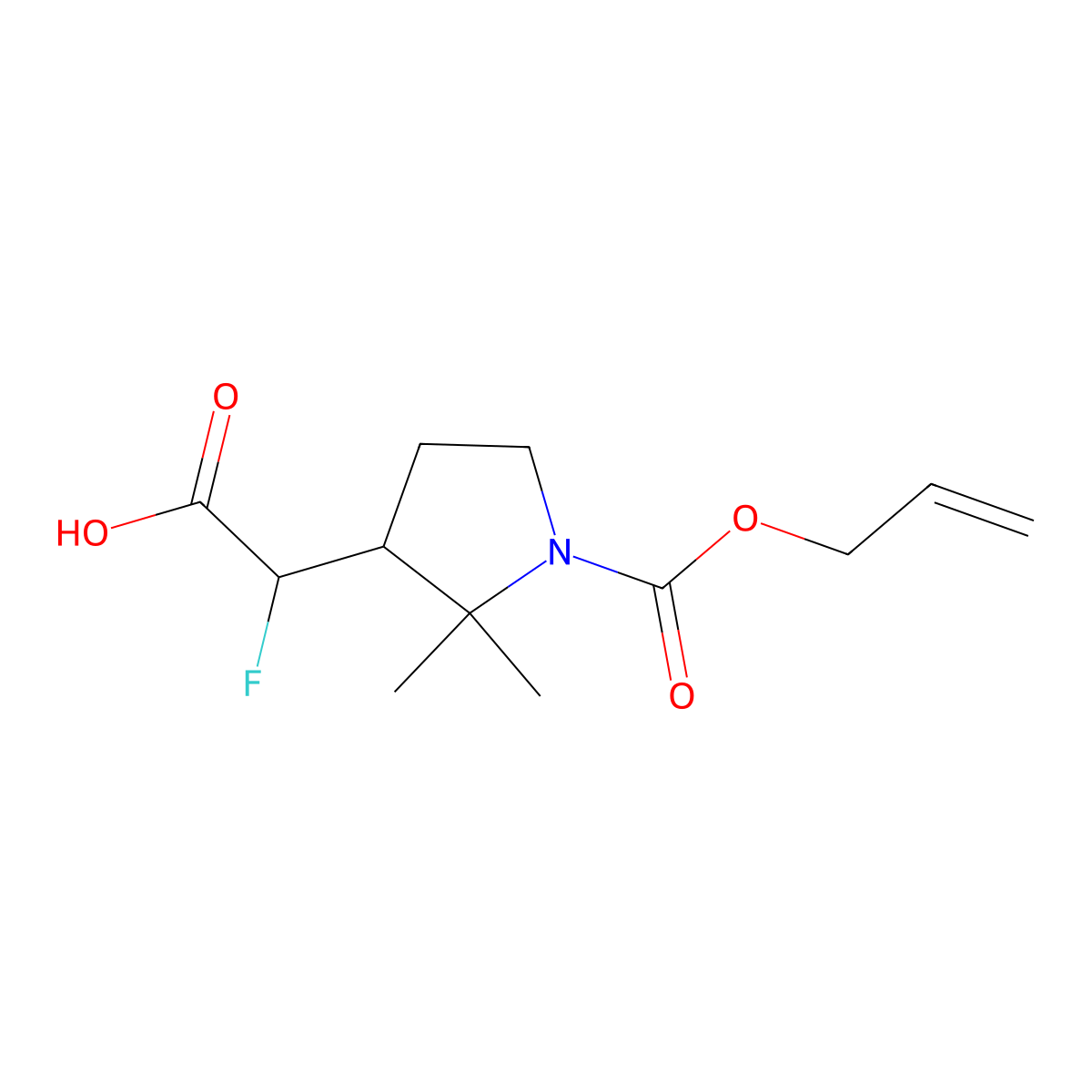 2-{2,2-Dimethyl-1-[(prop-2-en-1-yloxy)carbonyl]pyrrolidin-3-yl}-2-fluoroacetic acid molecular structure, CAS 2680764-21-8