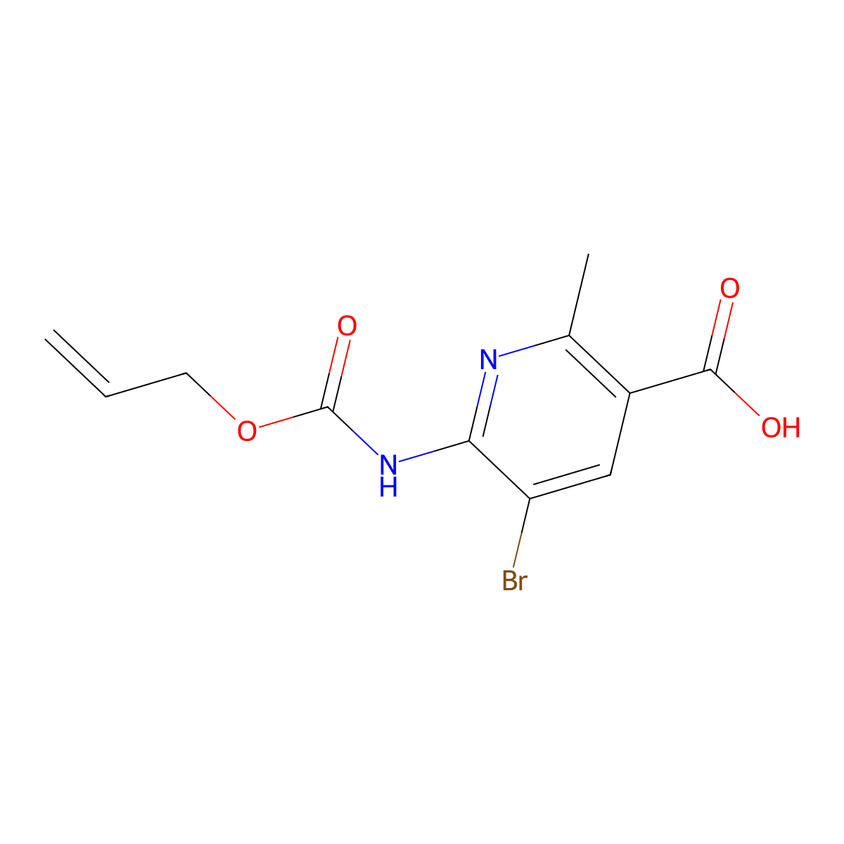 5-Bromo-2-methyl-6-{[(prop-2-en-1-yloxy)carbonyl]amino}pyridine-3-carboxylic acid molecular structure, CAS 2680764-24-1