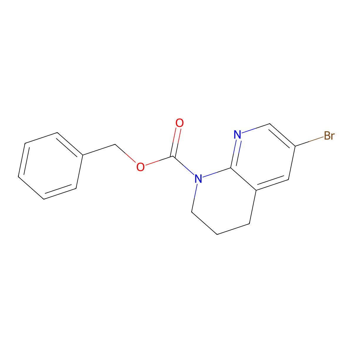 Benzyl 6-bromo-1,2,3,4-tetrahydro-1,8-naphthyridine-1-carboxylate molecular structure, CAS 2680764-30-9