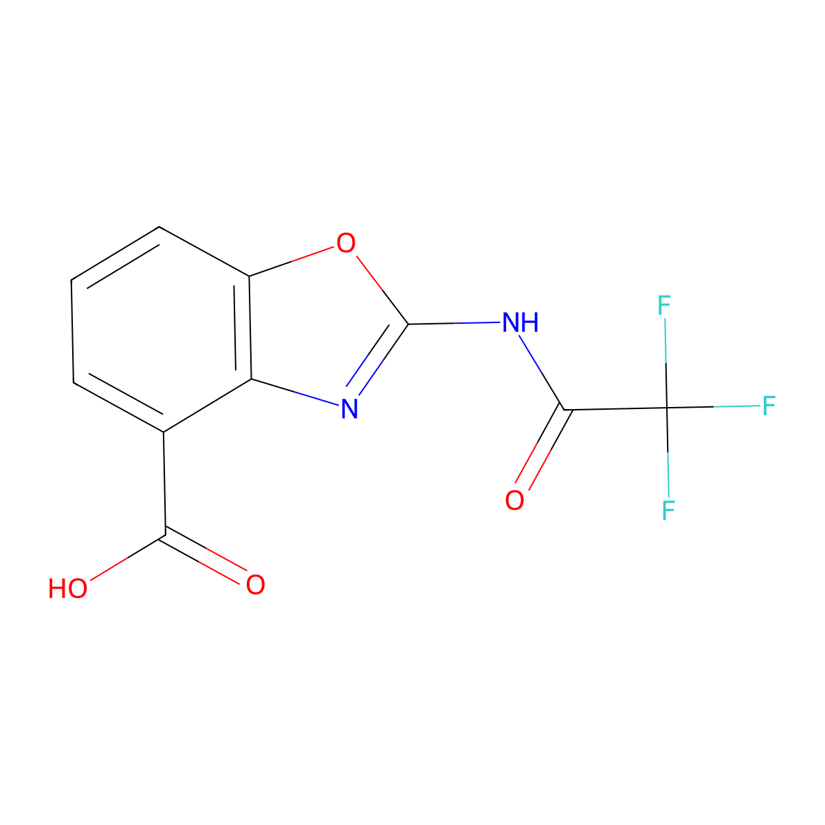 2-(2,2,2-Trifluoroacetamido)-1,3-benzoxazole-4-carboxylic acid molecular structure, CAS 2680764-36-5