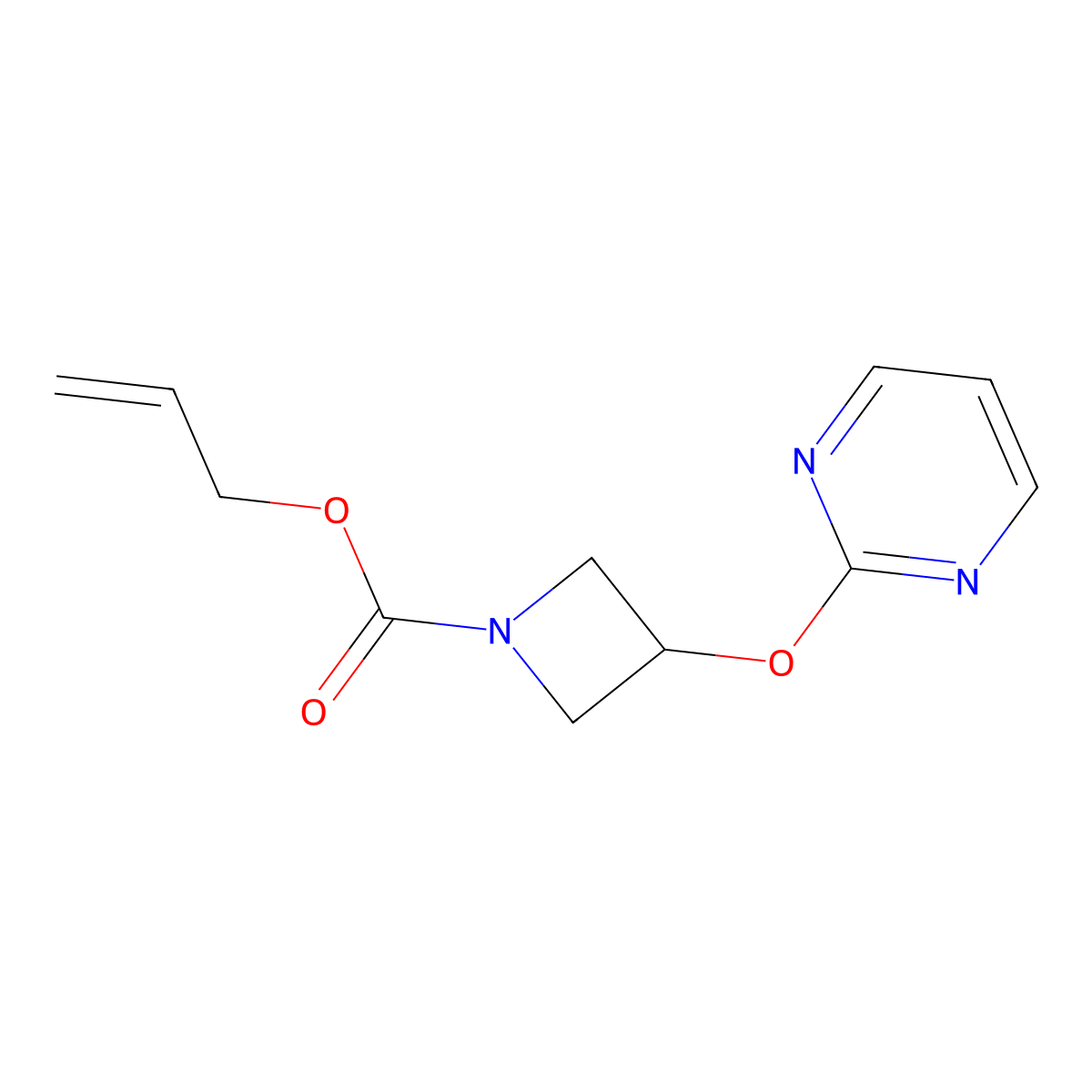 Prop-2-en-1-yl 3-(pyrimidin-2-yloxy)azetidine-1-carboxylate molecular structure, CAS 2680764-38-7