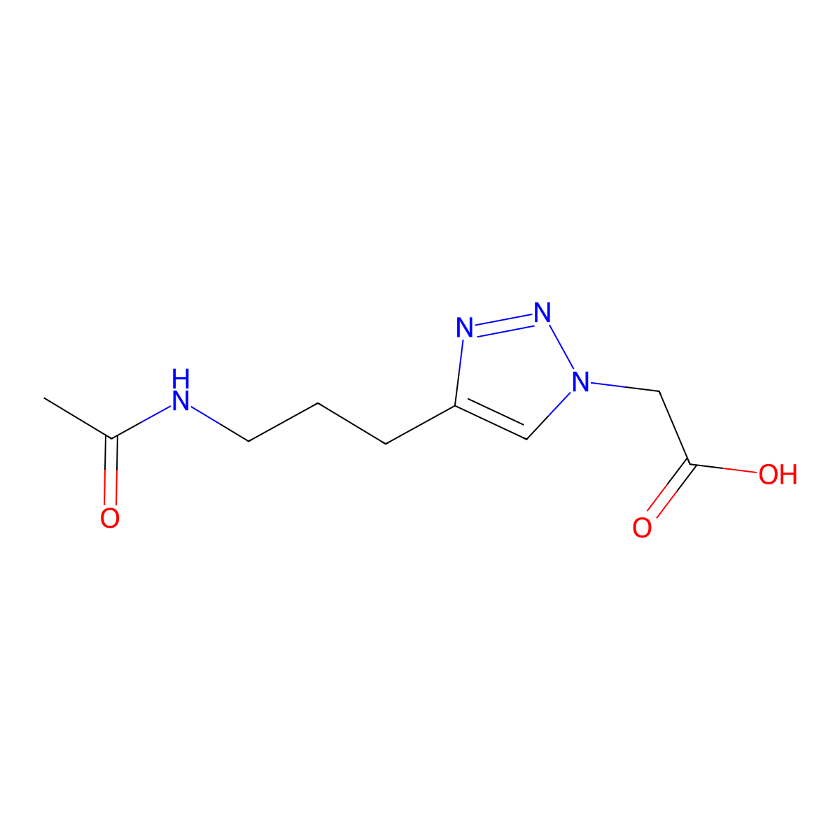 2-[4-(3-acetamidopropyl)-1H-1,2,3-triazol-1-yl]acetic acid molecular structure, CAS 2680764-44-5