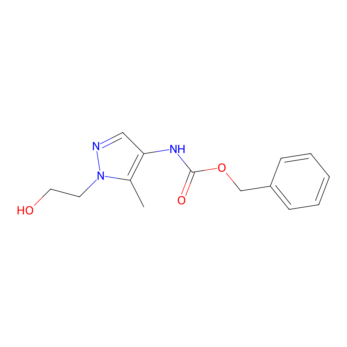 benzyl N-[1-(2-hydroxyethyl)-5-methyl-1H-pyrazol-4-yl]carbamate molecular structure, CAS 2680764-65-0