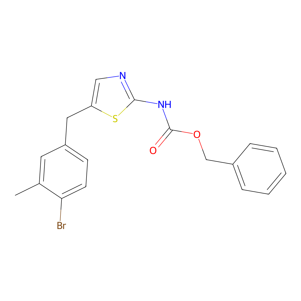 benzyl N-{5-[(4-bromo-3-methylphenyl)methyl]-1,3-thiazol-2-yl}carbamate molecular structure, CAS 2680764-91-2