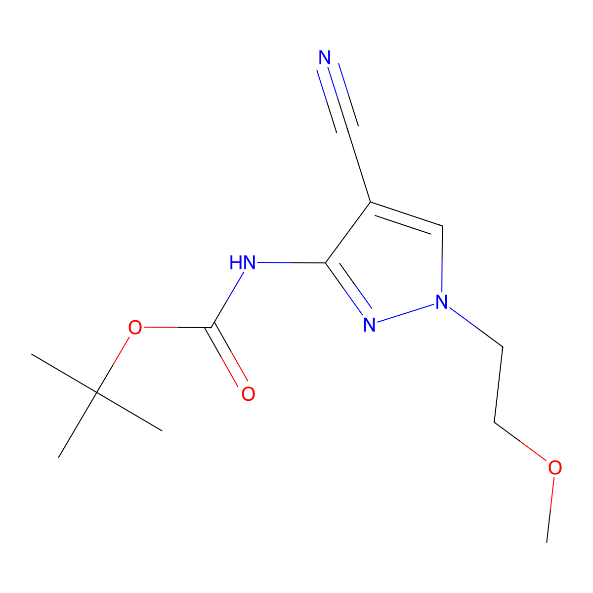 tert-butyl N-[4-cyano-1-(2-methoxyethyl)-1H-pyrazol-3-yl]carbamate molecular structure, CAS 2680764-93-4
