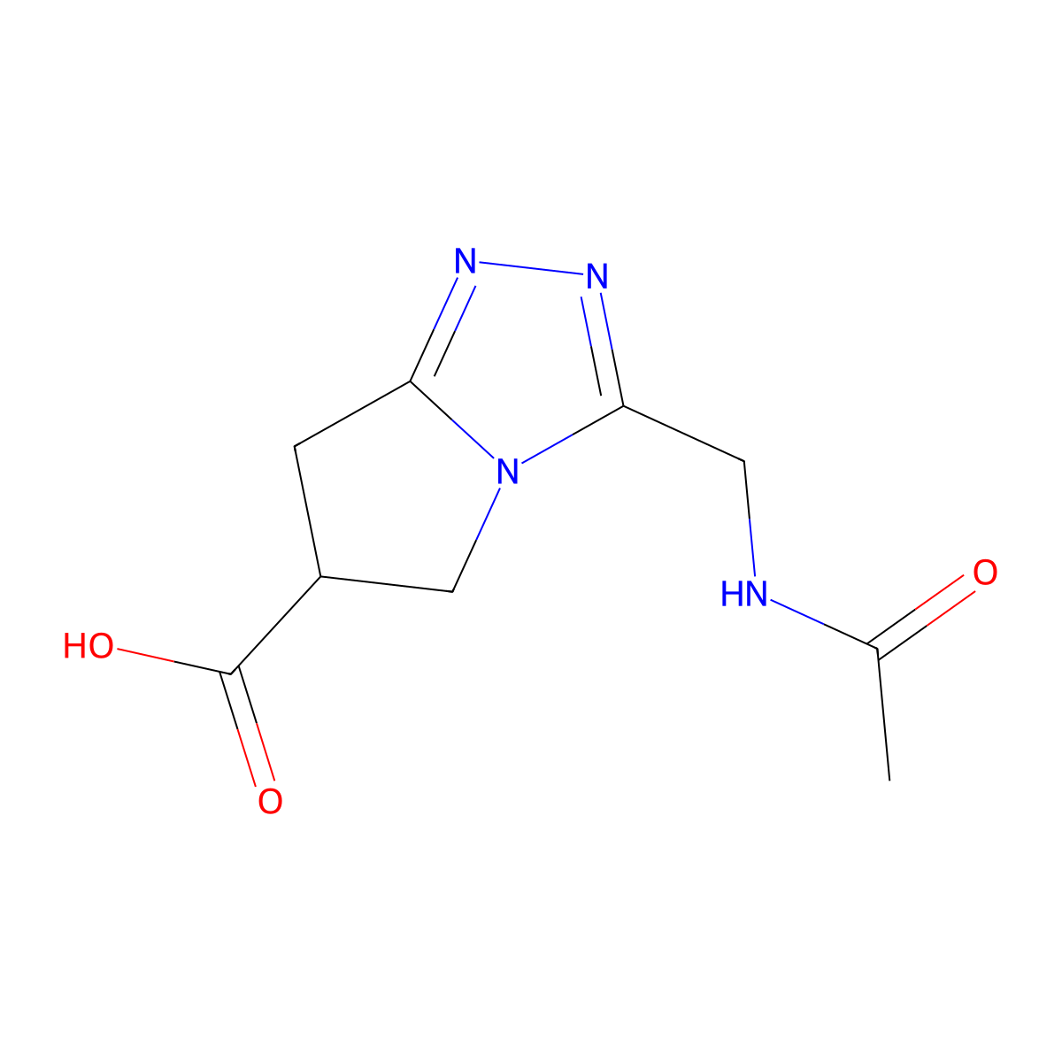 3-(acetamidomethyl)-5H,6H,7H-pyrrolo[2,1-c][1,2,4]triazole-6-carboxylic acid molecular structure, CAS 2680764-94-5